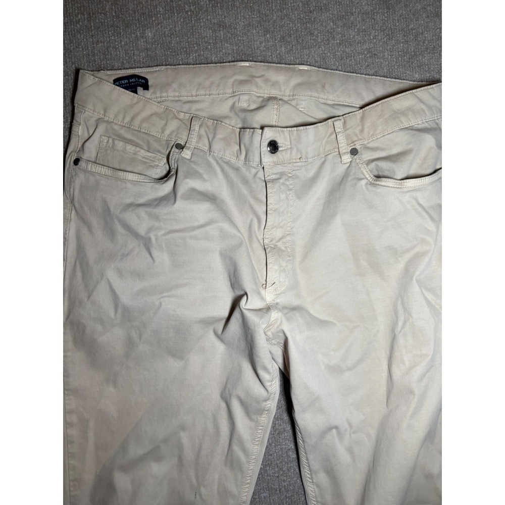 Peter Millar Crown Crafted Mens 38x32 Tan Khaki Five Pocket Pants Trouser Turkey - Picture 2 of 11